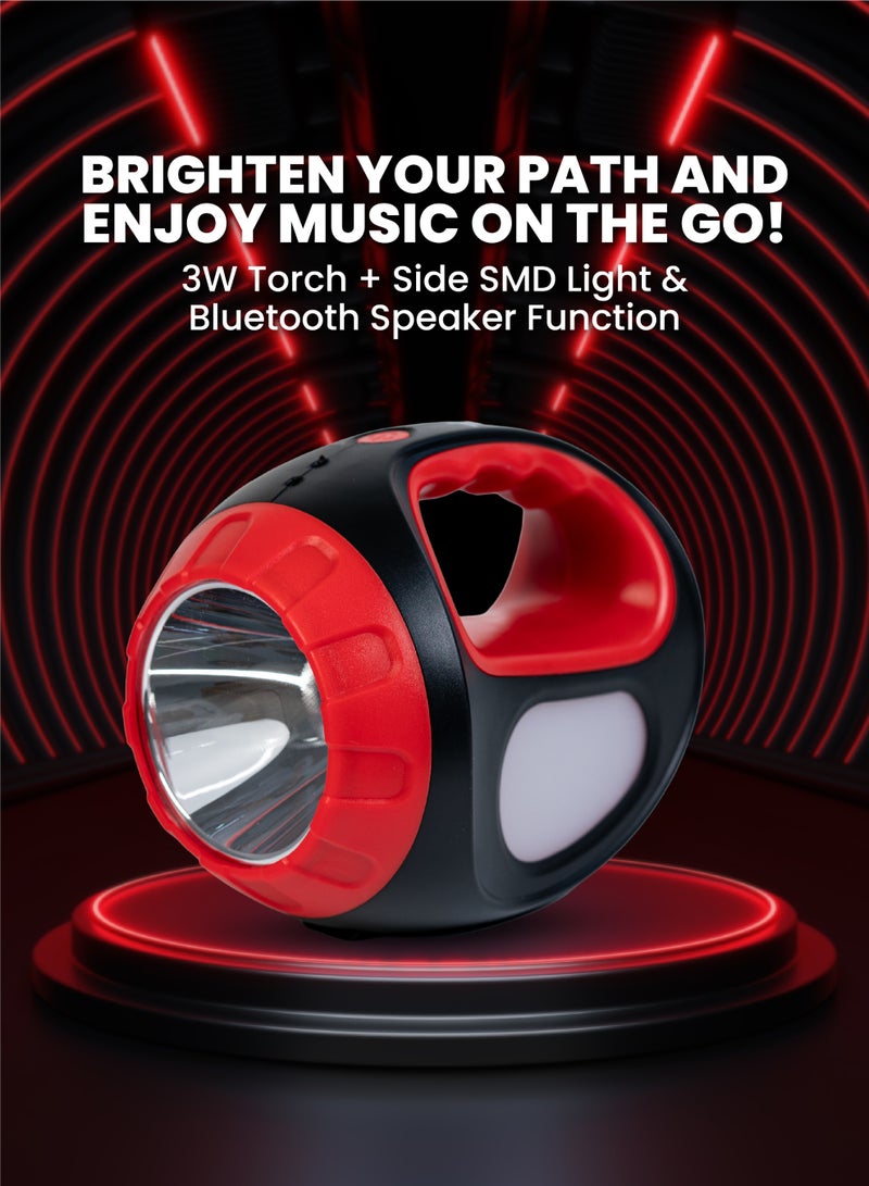 TEAM Rechargeable Torch with Bluetooth Speaker, 3W SMD Light, 3 Light Modes, 1800mAh Li-Ion Battery, USB & Solar Charging - Image 2